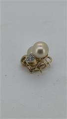 Pearl Gold-Diamond & Stone Earrings 6 Diamonds .18 Carat T.W. 14K Yellow Gold